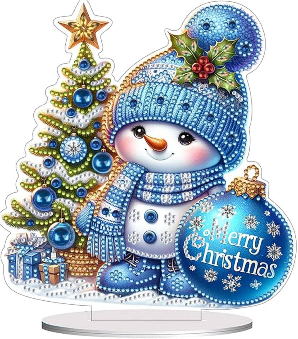 Christmas Diamond Art Painting Kit, Snowman Double Sided Desktop Ornament, Cute Tabletop Diamond Art Painting Gift, DIY 3D Special Gem Diamond Dot Kit for Adults, Box Package(Blue Snowman)